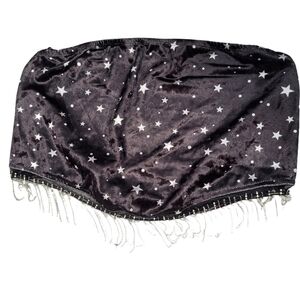 Shein Black Velvet Star Print Embellished Crop Top